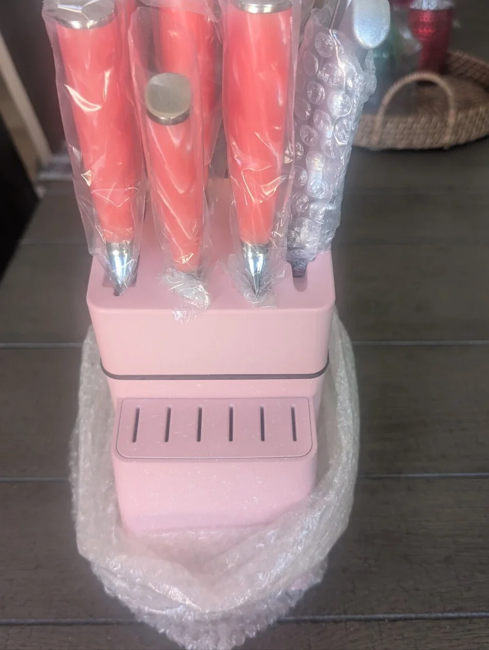 Pink Knife Block Set with Pink Handles